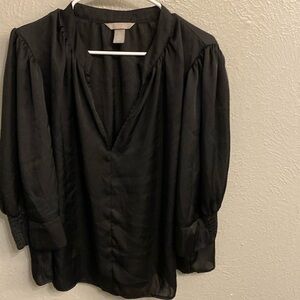 H&M black mid length sleeve deep V-neck loose fitting